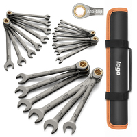 Kit de clés à cliquet antidérapantes en acier au chrome-vanadium nickelé, 22 pièces, 72 dents, arc de rotation de 5 degrés, marquages de taille clairs double face