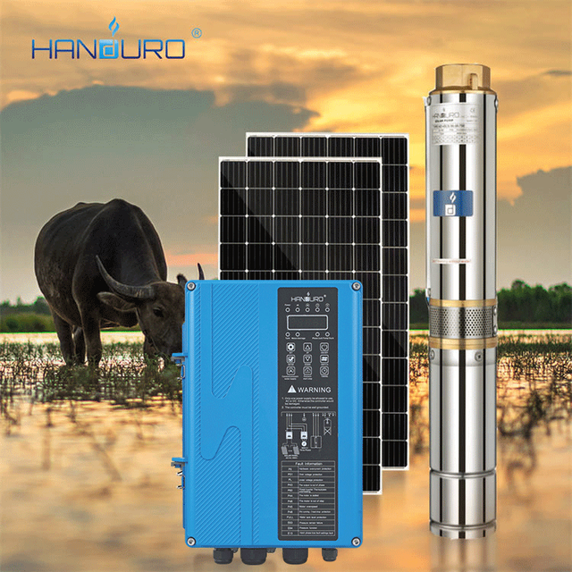 Handuro 380V 4KW 18m^3/H 150M 4inch Borehole Solar Submersible Water Pump With Panels