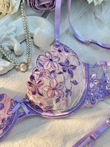 Haute qualité broderie florale Sexy dentelle ensemble de Lingerie pour femmes Femme Erotica <span class=keywords><strong>Bara</strong></span> culotte et soutien-gorge T string approvisionnement en gros - Product Image 4