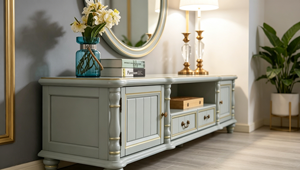 Elegant Gold Trim Solid Wood TV Console 2 Door 2 Drawer <b>Open</b> Storage Turned Leg Media Stand Farmhouse Bedroom Living Room TVs - Product Image 3
