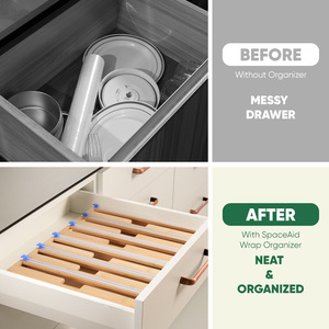 Bamboo 3-in-1 Foil and <b>Plastic</b> Wrap Dispenser with Cutter Kitchen <b>Drawer</b> Organizer for Foil Wax & <b>Plastic</b> Wrap - Product Image 3