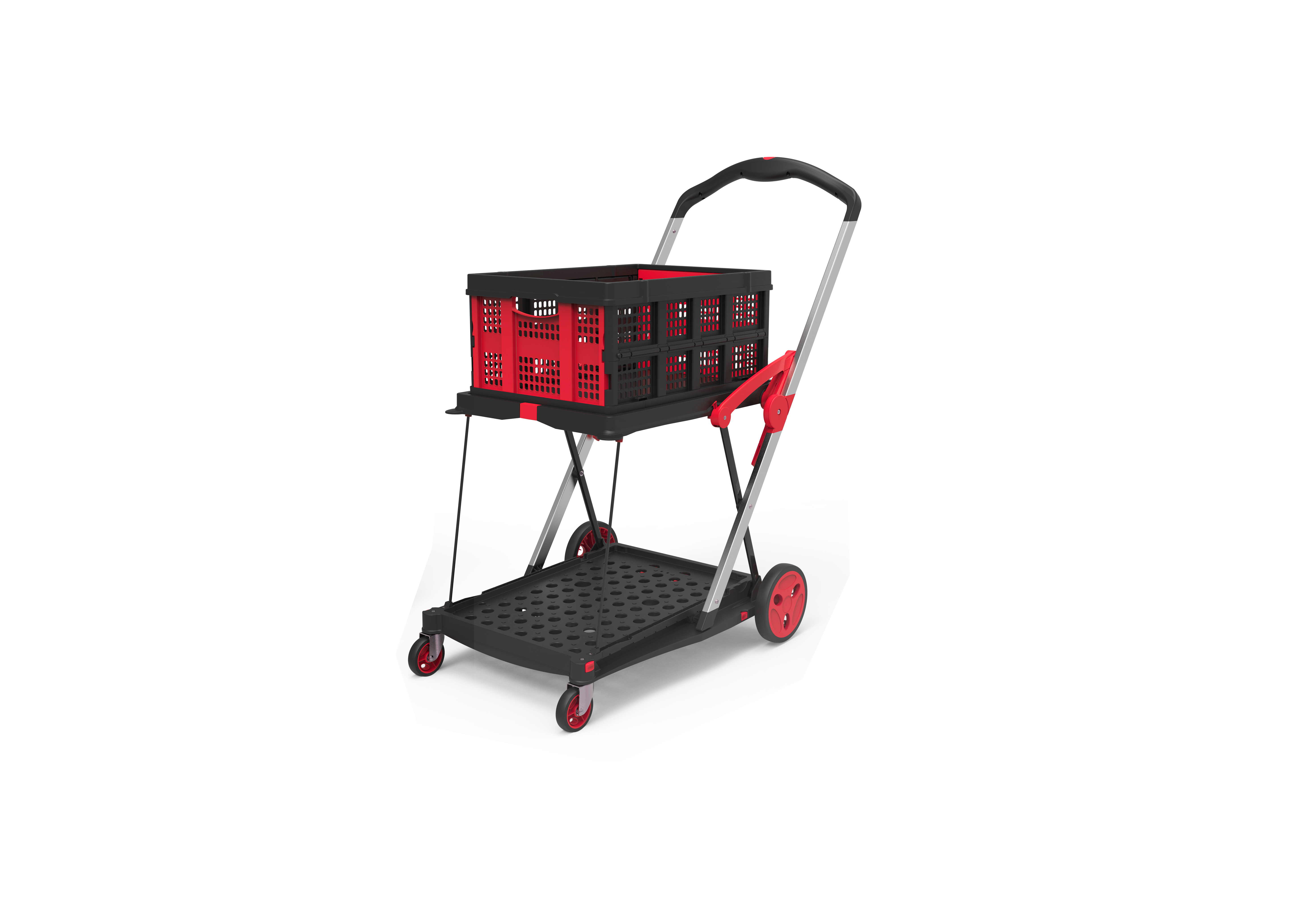 Wholesale Multi-function Shopping Cart Double Deck Trolley Cart Foldable Hand Carts & Trolleys With 1 Storage Baskets