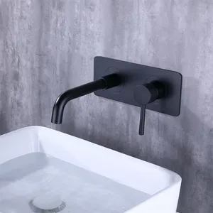 Curved Spout Wall Mounted Matt Black Concealed Bathroom Basin Taps Brass Wash Basin Faucet
