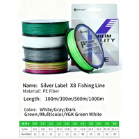 Ligne de pêche tressée en PE X8 multicolore avec étiquette argentée Multifulament pour la haute mer