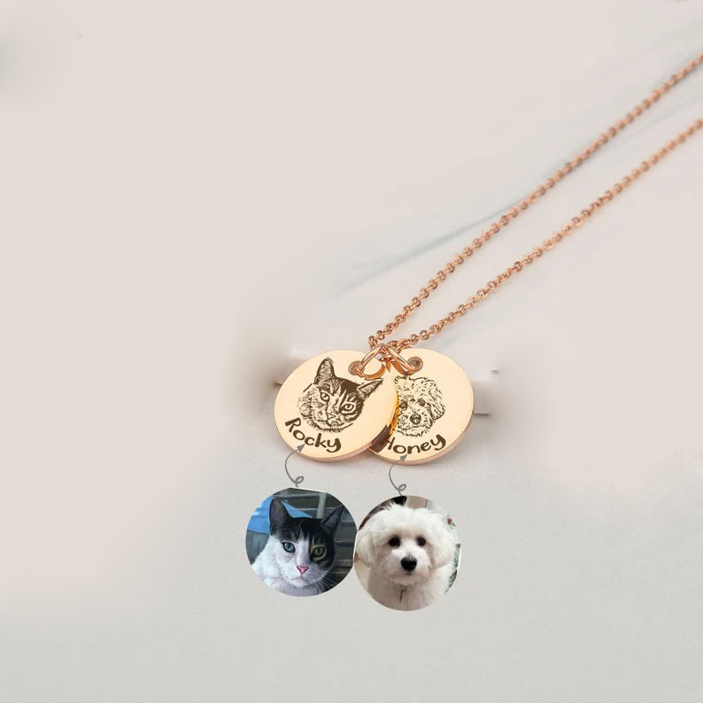 Customized Photo Cat Dog Memorial Necklace 2024 Pet Portrait