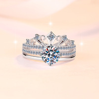 Bague de fiançailles large en argent sterling S925 avec moissanite ronde brillante couleur D VVS1 certifiée GRA, style couronne/tiara, pour femme
