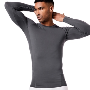 Black <b>Compression</b> Shirts Base Layer Polyester Workout Men Fitness Long Sleeve Mens - Product Image 3