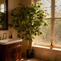 Arbre artificiel ficus de haute qualité, bois véritable, double tronc, arbre artificiel vert pour décoration intérieure et extérieure