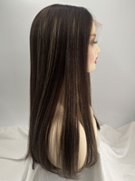 Perruque Casher Transparente en Dentelle Suisse HD, Lisse, Densité 130%, Brun Foncé Naturel avec Mèches, Sans Colle, Sheitel pour Femmes Blanches