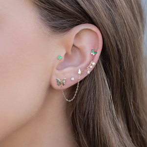 Pendientes de mariposa CANNER, plata de ley S925, chapados en oro, con doble perforación, cadena larga con borlas, para mujer - Product Image 4