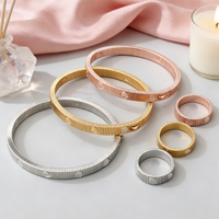 Nouveauté 2026 – Ensemble bracelet et bague de luxe en acier inoxydable plaqué or 18 carats, style punk, couleur argent et or rose