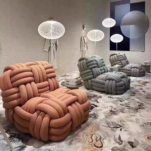 Brandneuer Italienischer Designer-Luxus-Loungesessel aus Stoff, Einzelner Geflochtener Relaxsessel im Knoten-Design, Freizeit-Funktionssessel - Product Image 2