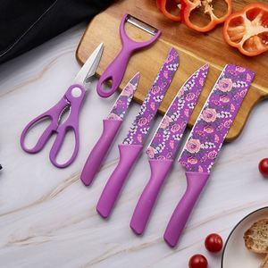 Ensemble de couteaux 6 pièces en acier inoxydable avec impression couleur, pour la cuisine domestique et la préparation alimentaire - Product Image 6