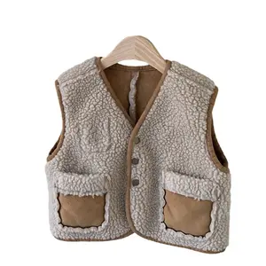 Boys and girls 23 new winter waistcoat vintage suede thickened lamb wool double-sided sleeveless waistcoat