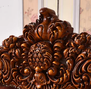 Lit en bois massif classique de luxe européen - Tête de lit sculptée décorative, mobilier de chambre à coucher français - Product Image 6