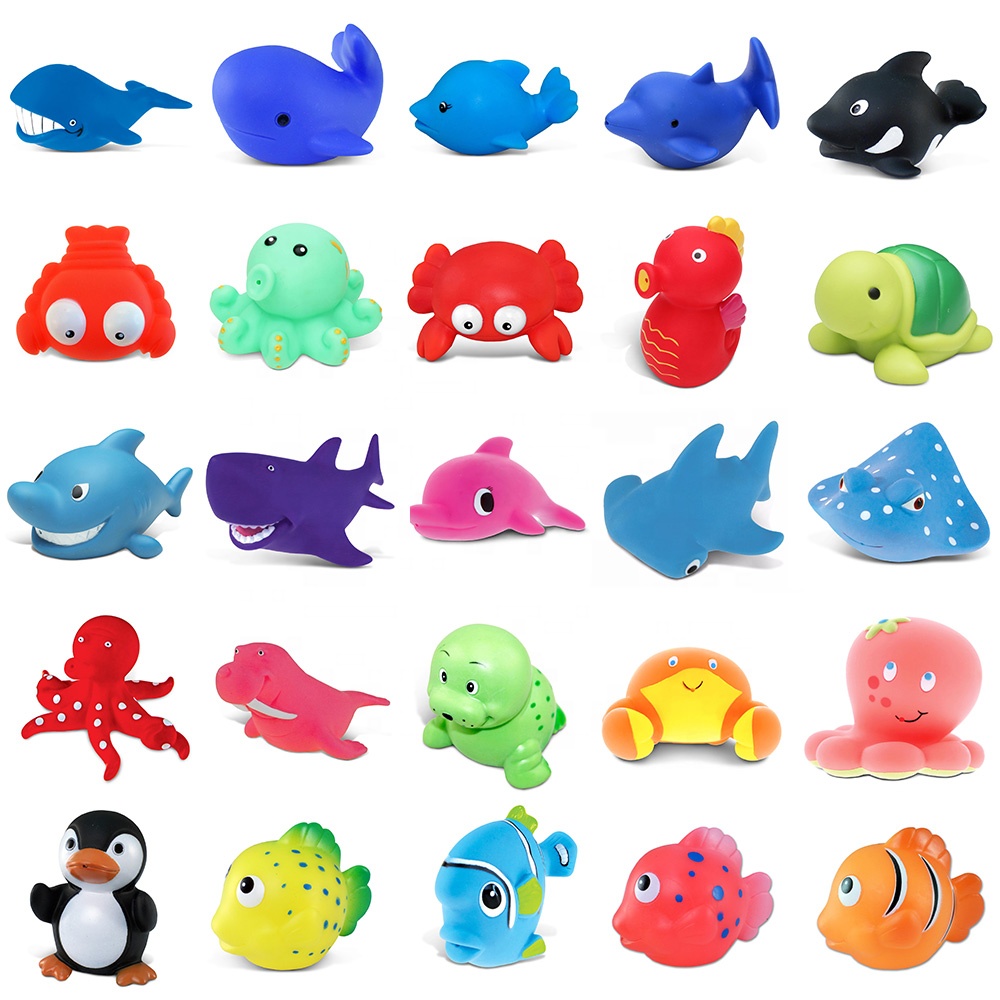 BPA Free Rubber Bath Toy Animal Cartoon Child Baby Bathtub Water Squirter Bath Toy No Hole Mould Set Toddler Sea Animal Bath Toy