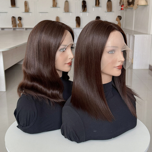 Dark Brown Glueless Body Wave Unprocessed Virgin Hair Lace Top Invisible Knots Wig for Women Curly Lace Frontal Human Hair Wig - Product Image 1