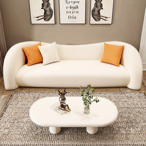 Divano in Stile Nordico Crema per Piccoli <span class=keywords><strong>Soggiorni</strong></span>, Lusso Leggero, Curvo, per Salone di Bellezza, Irregolare, Trendy, in Tessuto Wabi-Sabi, Componibile - Product Image 2