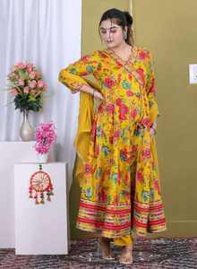 Nouvel ensemble ethnique haut de gamme pour femme en rayonne, style Angarkha, avec pantalon Bada Ghera et dupatta, fabriqué à partir de matériaux recyclés, idéal pour les occasions festives - Product Image 6