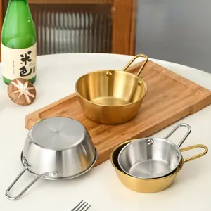 Korean Seasoning Dish Makgeolli Bowls Stainless Steel Rice Wine Bowl With Handle Hiking Soup Bowl