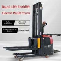 Gerbeur électrique complet à double mât de levage 1500 kg certifié CE avec déplaceur latéral hydraulique pour entrepôt
