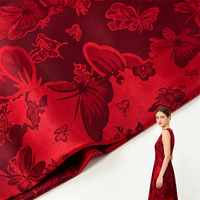 Le dernier tissu tissé floral de papillon rouge de tissu de jacquard de satin peut être employé pour la robe/robe somalienne de Dirac