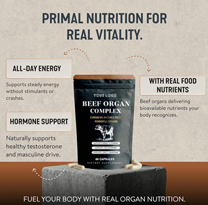 Complément alimentaire en capsules <span class=keywords><strong>de</strong></span> complexe d'organes <span class=keywords><strong>de</strong></span> bœuf nourri à l'herbe avec un mélange <span class=keywords><strong>de</strong></span> foie, <span class=keywords><strong>de</strong></span> cœur, <span class=keywords><strong>de</strong></span> pancréas, <span class=keywords><strong>de</strong></span> testicules et <span class=keywords><strong>de</strong></span> moelle osseuse - Product Image 3