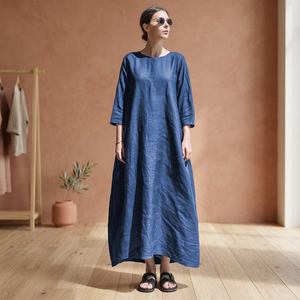 Cotton Tiered <b>Vintage</b> A-Line Midi Dress Women High Waist Bell Sleeve Breathable Flowy Handmade V-neck Summer Beach Vacation - Product Image 2