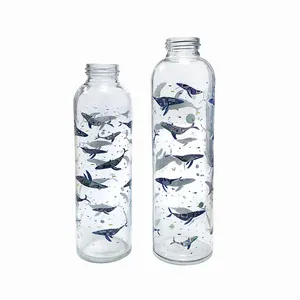 Clear Round Empty Wholesale Custom 500ml Glass Water Bottle with Lid and Nylon Water Bottle Sleeve