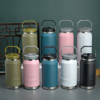 Jarra de Acero Inoxidable de Gran Tamaño 1200/1600ml con Tapa y Pajita, Botella de Agua Aislada al Vacío, Termo para Camping, Cubitera, Vaso Térmico