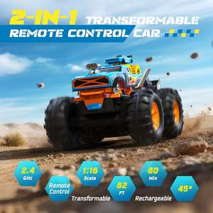 Coche de Control Remoto 2 en 1 con Lanzador de Transformación y Pista, Autoportante 360 °   Mini Coches de Arrastre y Camión con Puerta de Puntuación Eléctrica - Product Image 2