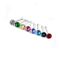 Cincin Hidung Titanium Model Fishtail dengan Zirkon, Cincin Hidung Lurus Model Fishtail, Perhiasan Tubuh