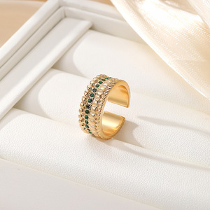 Vintage Open Back Ring With Zircon Beads Pave Setting Women's Fashion Party Jewelry Rose Red Emerald Green Dark Green Peach - Product Image 4