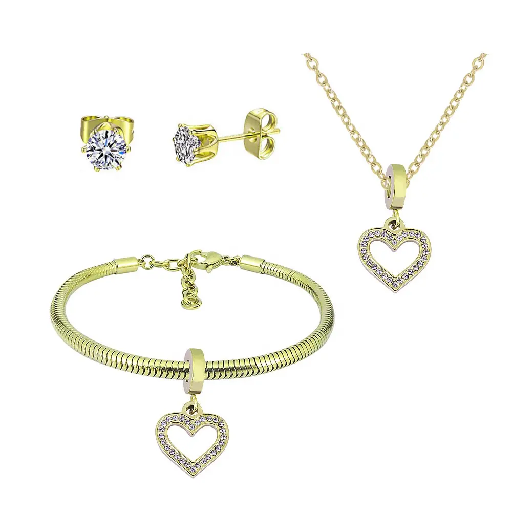 Vintage Necklace Bracelet Earrings Stainless Steel Retro Haert Jewelry Set