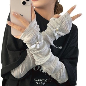 Mangas de seda helada para mujer con lazo de perlas, protección UV para ciclismo y conducción, tono piel rosa, blanco, morado, gris, negro - Product Image 5