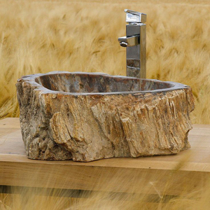 Lavabo de salle de bain en bois fossile naturel brun vieux de plusieurs milliards d'années - Product Image 6