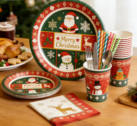 Ensemble de vaisselle jetable sur le thème de Noël, fournitures pour dîner de Noël, ensemble complet de vaisselle jetable pour Noël, kit de décoration de table pour fête
