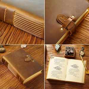 Handmade Modern Cowhide Embossed Sketchbook Notebook Genuine Leather Journal <b>Creative</b> Diary Promotional Portable Welcome <b>Gift</b> - Product Image 6