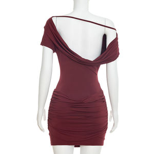 Viviblook C26DS024 Robes d'été décontractées sexy pour femmes, nouvelle collection, épaules dénudées, plissées, mini robe de soirée - Product Image 5