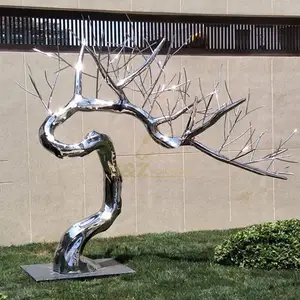 Hand Crafted Customized outdoor life size metal stainless steel tree sculpture