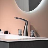Robinet de lavabo européen de style français, en laiton brossé doré, rétro, à col de cygne, en céramique, trois trous, double poignée, eau froide et chaude