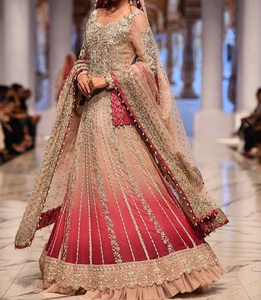 Hermoso diseñador indio paquistaní hasta el suelo vestido de novia pesado Zardozi bordado vestido de novia de lujo étnico desgaste - Product Image 5