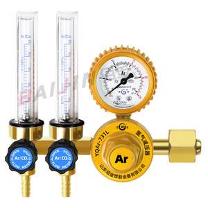 Argon Gas Pressure Regulator Dual Outlet Brass Flow Meter For Arc Welding 25 Psi Two Stage - Product Image 2