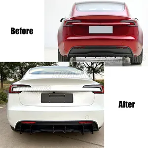 3PCS <b>for</b> Tesla Model 3 Highland 2023 2024 <b>Car</b> Rear Bumper <b>Diffuser</b> Shark Fin Glossy Black Body Kit Modify Accessories - Product Image 2