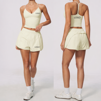 Ensemble de course 2 pièces à séchage rapide en Spandex/Nylon imprimé pour femme – Débardeur long rembourré dos en Y et short de sport pour l'entraînement en salle de sport