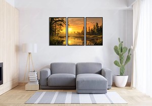Collezione di <span class=keywords><strong>dipinti</strong></span> su tela con riflessi del lago al tramonto e alberi silenziosi, decorazioni artistiche ispirate alla natura per la casa - Product Image 2