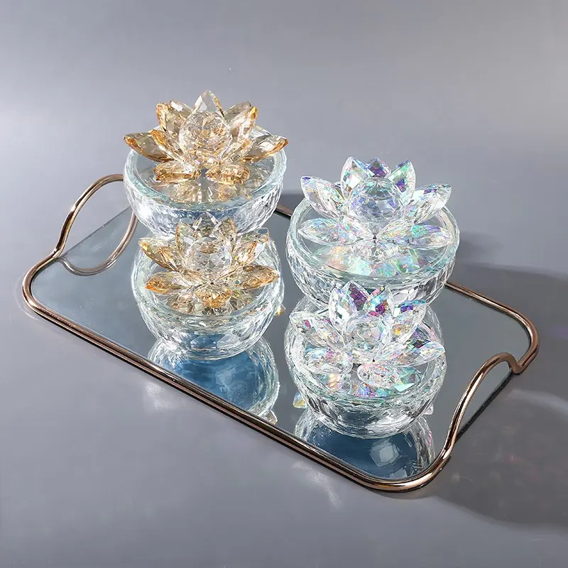 Kotak penyimpanan perhiasan kristal meja cuci perlengkapan kamar mandi ornamen Lotus Kristal Eropa dekorasi