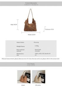 Bolso Tote Grande de Paja Tejida para Mujer, Color Sólido, Cierre Bordado, Forro de Poliéster Portátil - Product Image 4