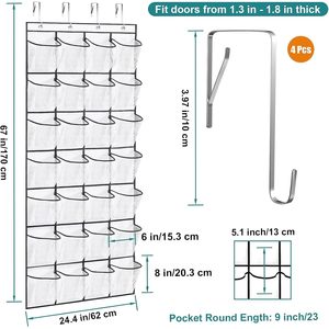28 Pocket Over The Door <b>Shoe</b> Organizer Hanging Clear <b>Storage</b> Rack For Closet <b>Shoes</b> Minimalist Design - Product Image 2