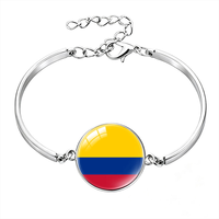Maßgefertigtes Kolumbien-Flaggen-Cabochon-Armband, Metallketten-Zeitedelstein-Armband für Fußballfans & Festivalgeschenke